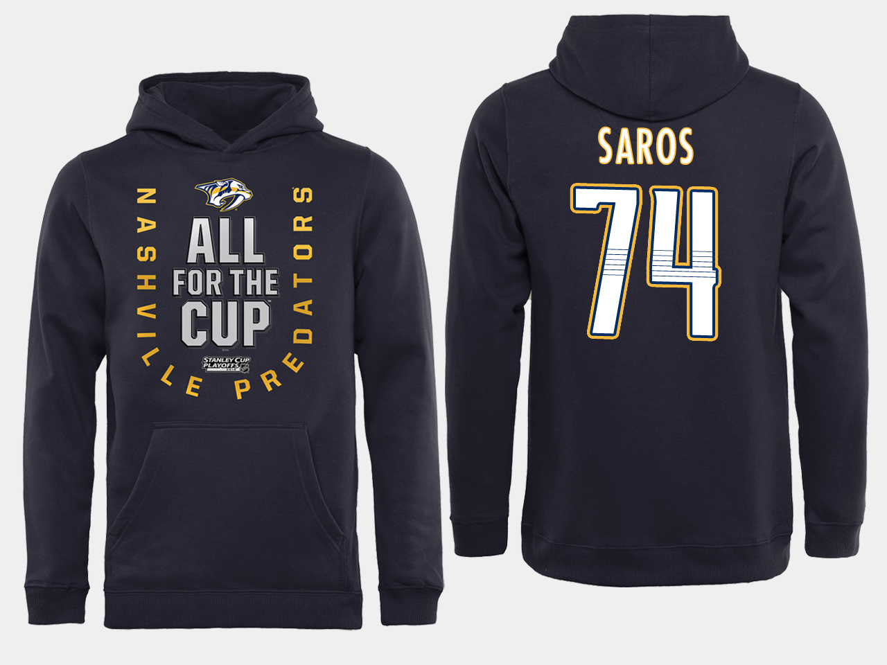 Men NHL Adidas Nashville Predators 74 Saros black ALL for the Cup hoodie